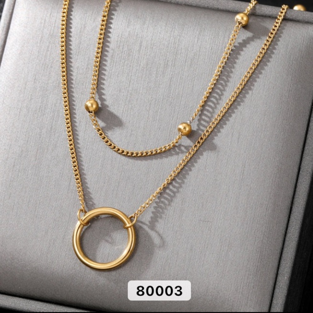 18K Gold Plated Stainless Steel Double Chain Circle; Fashion Necklace